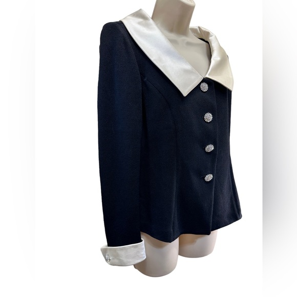 ST. John Evening Black Santana Knit button down fitted sweater cardigan blazer - Picture 8 of 11